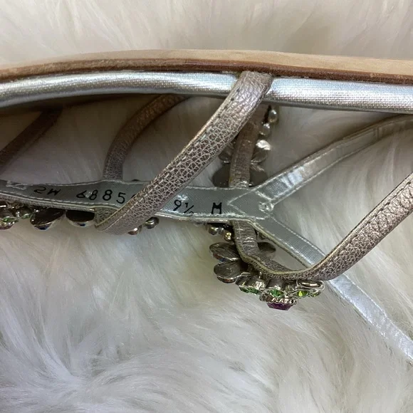 Stuart Weitzman Silver Sandals Turquoise & Crystal Gem Embellishments 9.5 - Picture 7 of 11